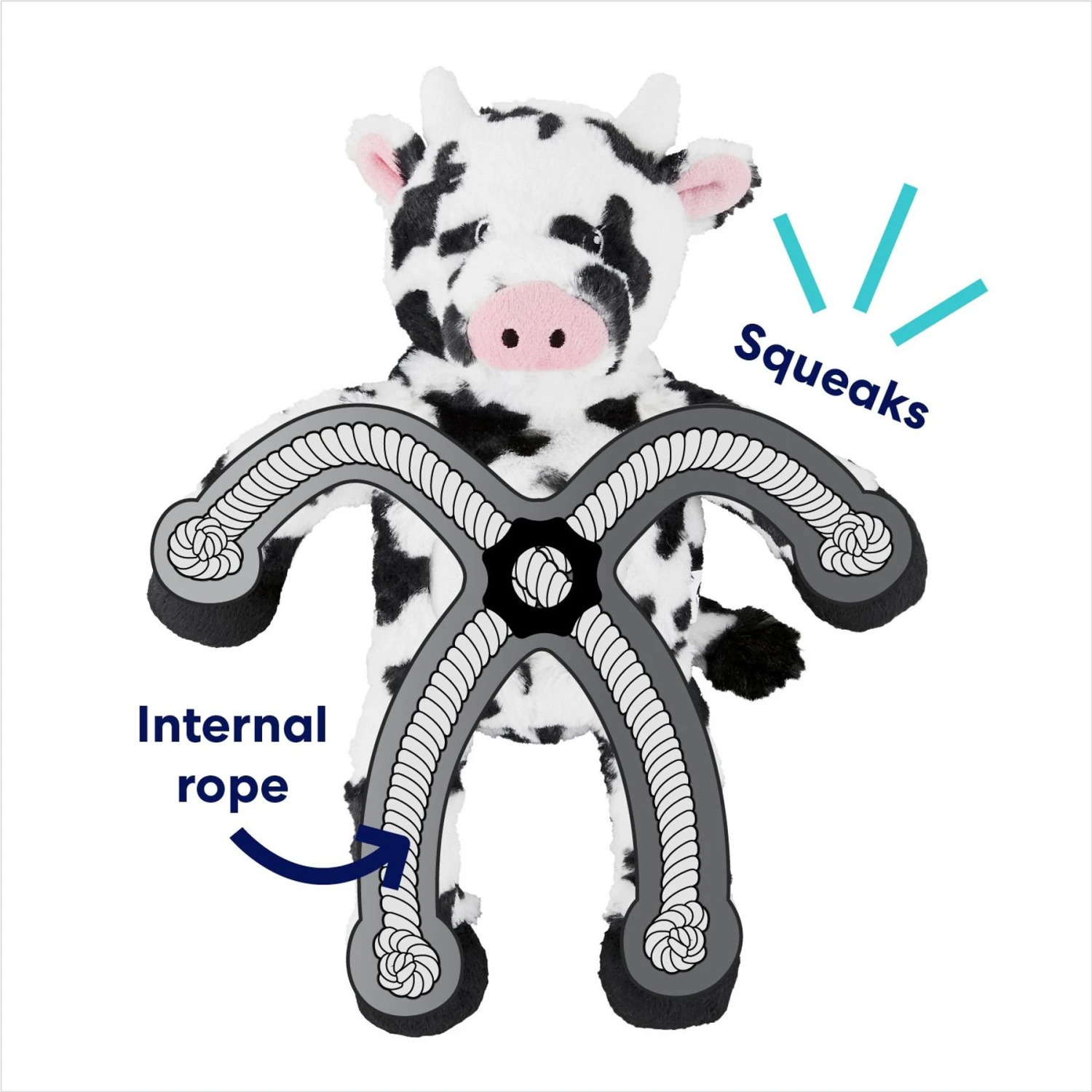 Frisco Cow Plush With Inside Rope Squeaky Dog Toy - Image 3
