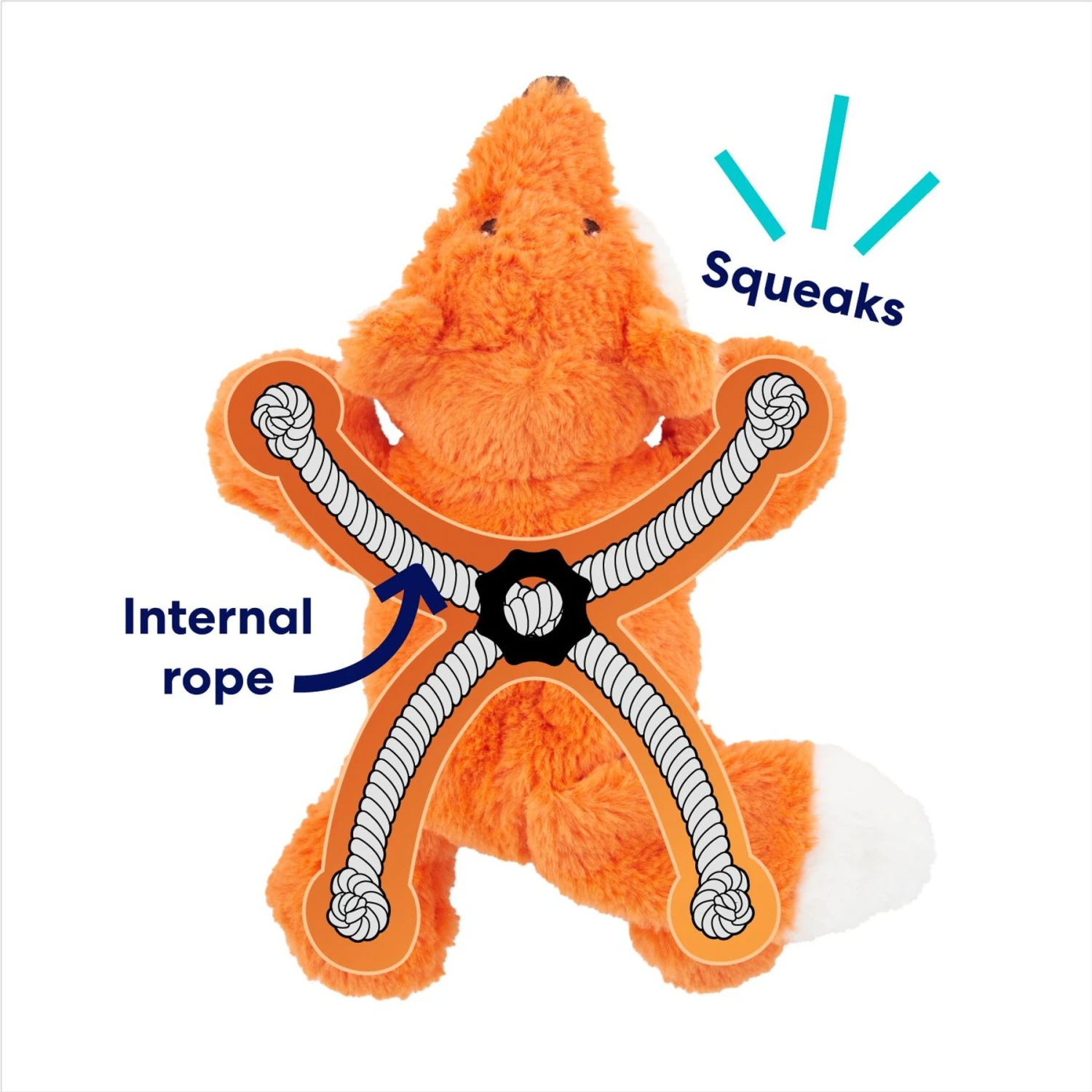 Frisco Fox Plush With Inside Rope Squeaky Dog Toy - Image 3