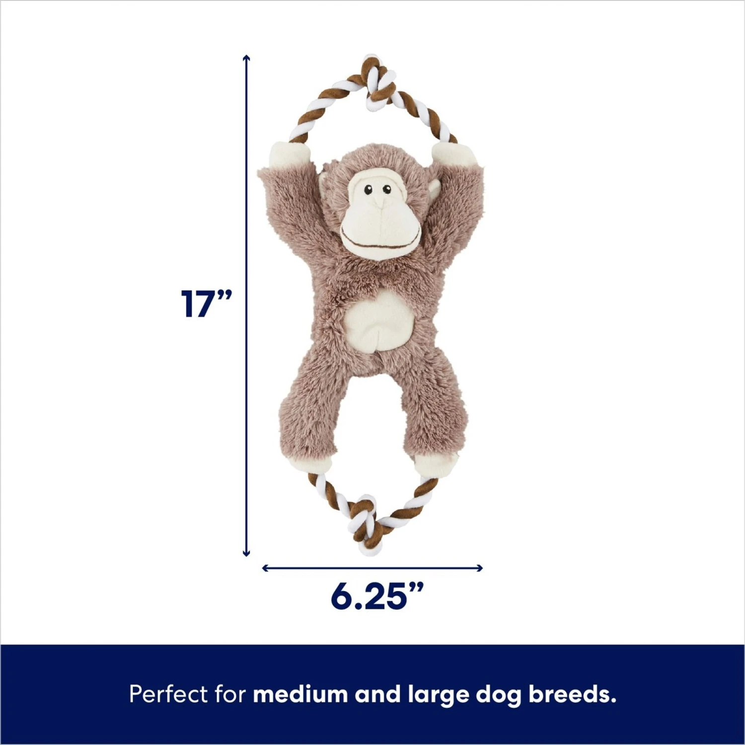 Frisco Monkey Plush With Rope Squeaky Dog Toy - Image 2