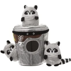 Frisco Trash Can & Raccoons Hide & Seek Puzzle Plush Squeaky Dog Toy