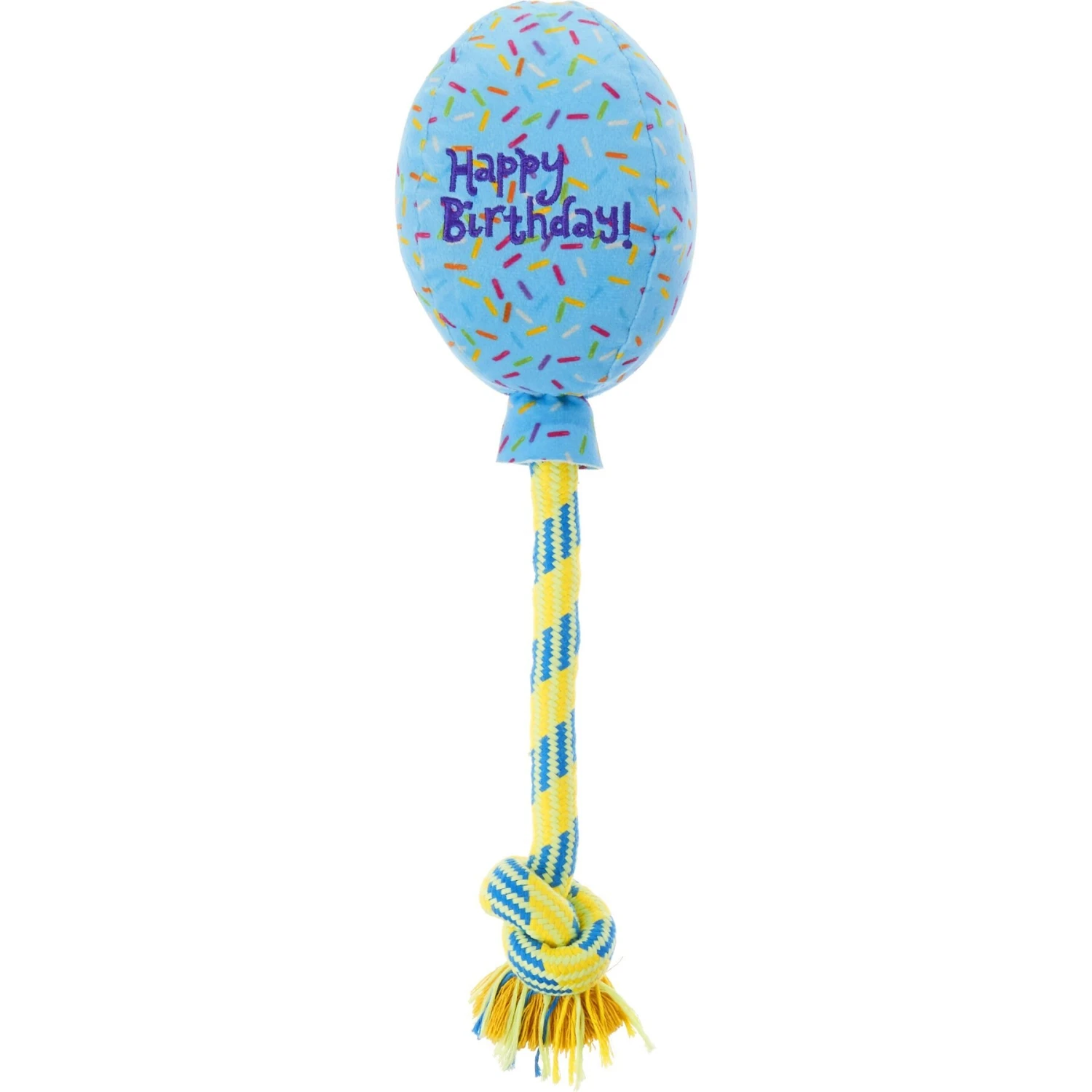 Frisco Birthday Balloon Plush With Rope Squeaky Dog Toy