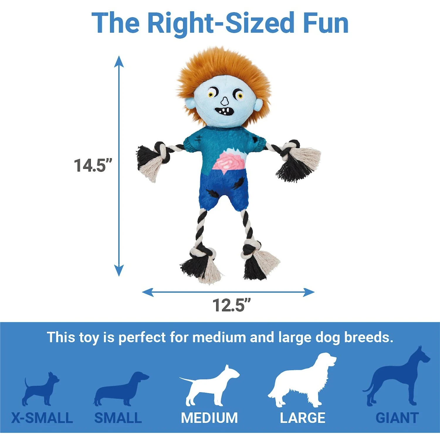 Frisco Zombie Boy Plush With Rope Squeaky Dog Toy - Image 2