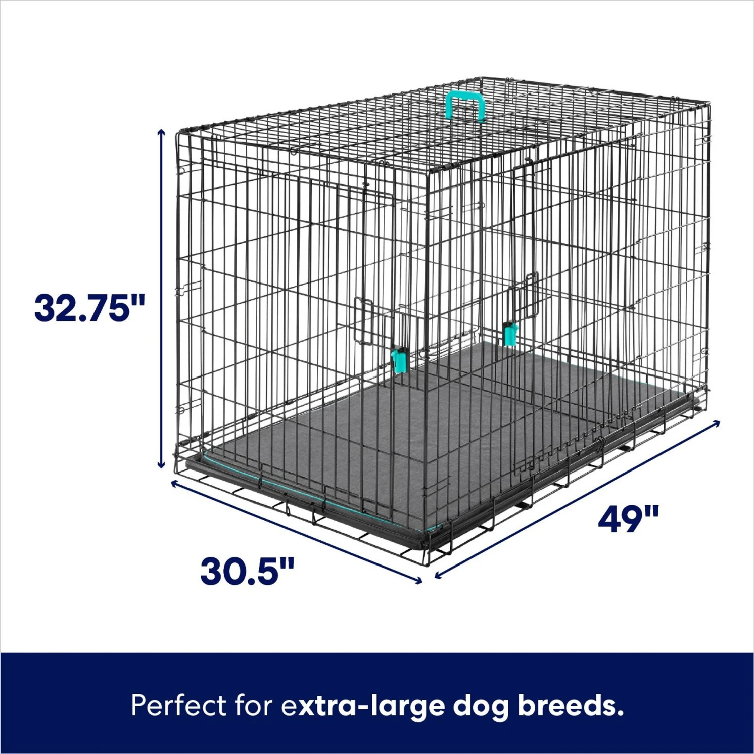 Frisco Heavy Duty Enhanced Lock Double Door Fold & Carry Wire Dog Crate & Mat Kit - Image 2
