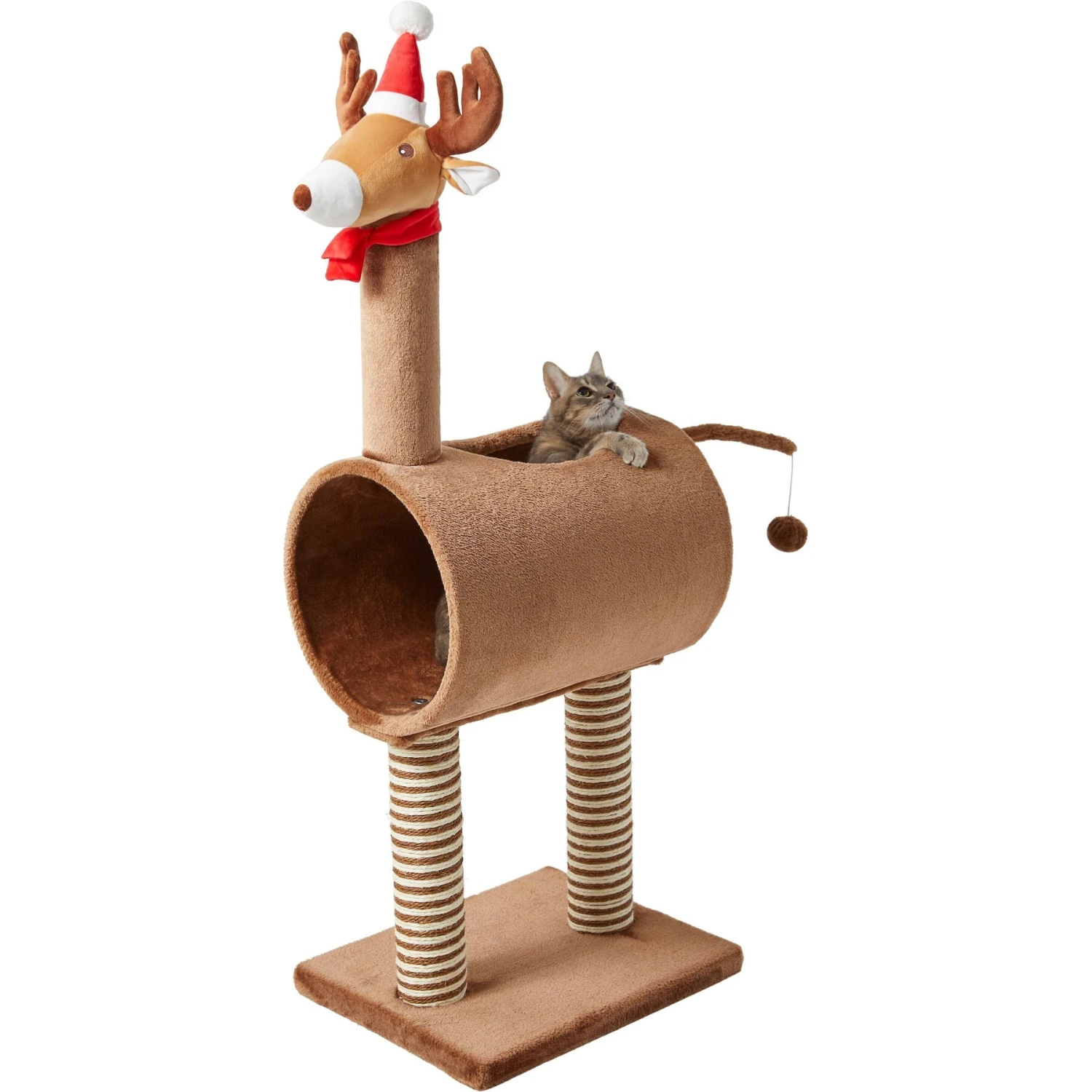 Frisco Holiday 52.3-in Reindeer Cat Scratching Post & Tunnel - Image 3