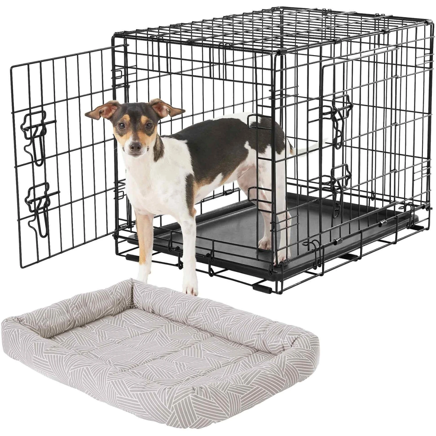 Frisco Fold & Carry Double Door Collapsible Wire Dog Crate & Frisco Gray Basket Weave Dog Crate Mat