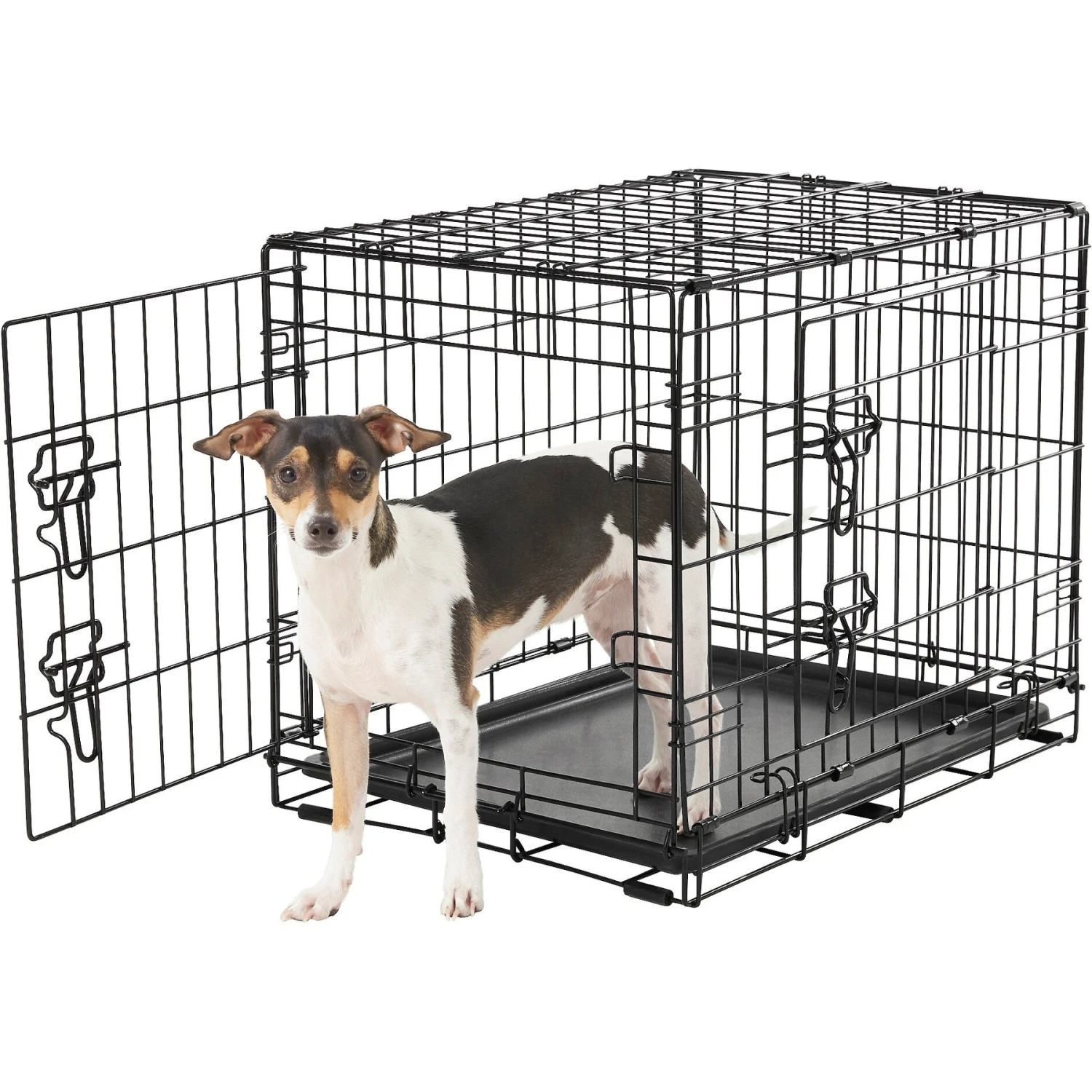 Frisco Fold & Carry Double Door Collapsible Wire Dog Crate & Frisco Gray Basket Weave Dog Crate Mat - Image 3
