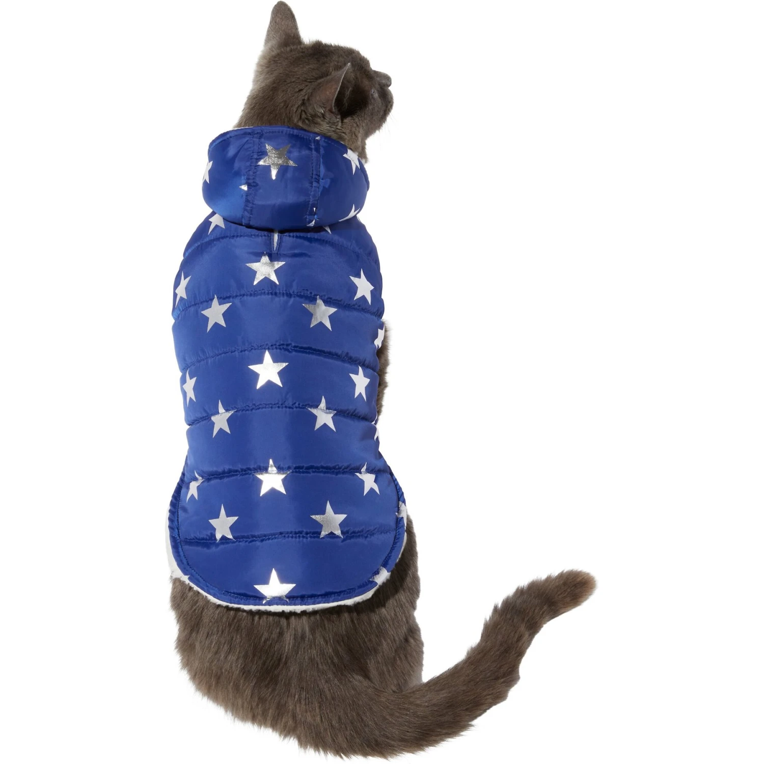 Frisco Mediumweight Metallic Star Print Insulated Dog & Cat Parka, Navy - Image 3