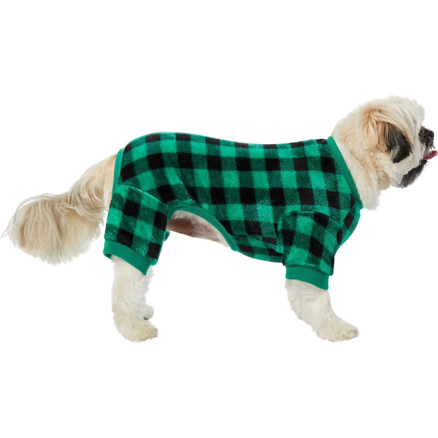 Frisco Dog & Cat Cozy Plush Fleece PJs, Green Plaid - Image 3