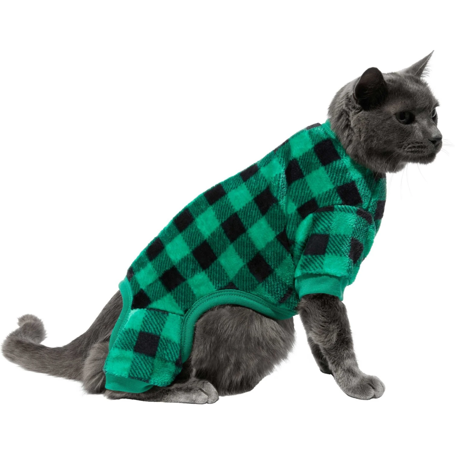 Frisco Dog & Cat Cozy Plush Fleece PJs, Green Plaid - Image 4