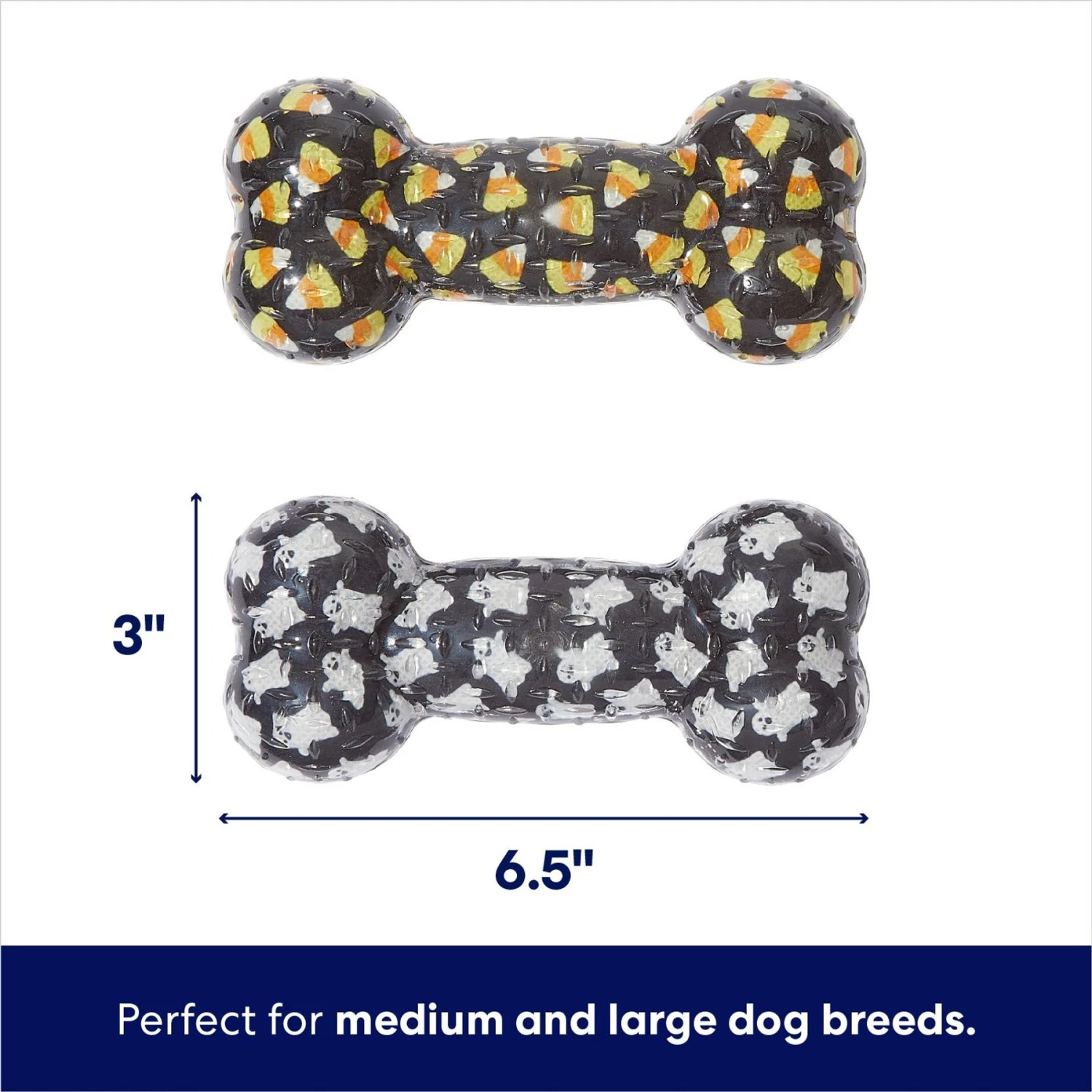 Frisco Halloween Candy Corn & Ghosts TPR Bone Squeaky Dog Toy, 2 Count - Image 2