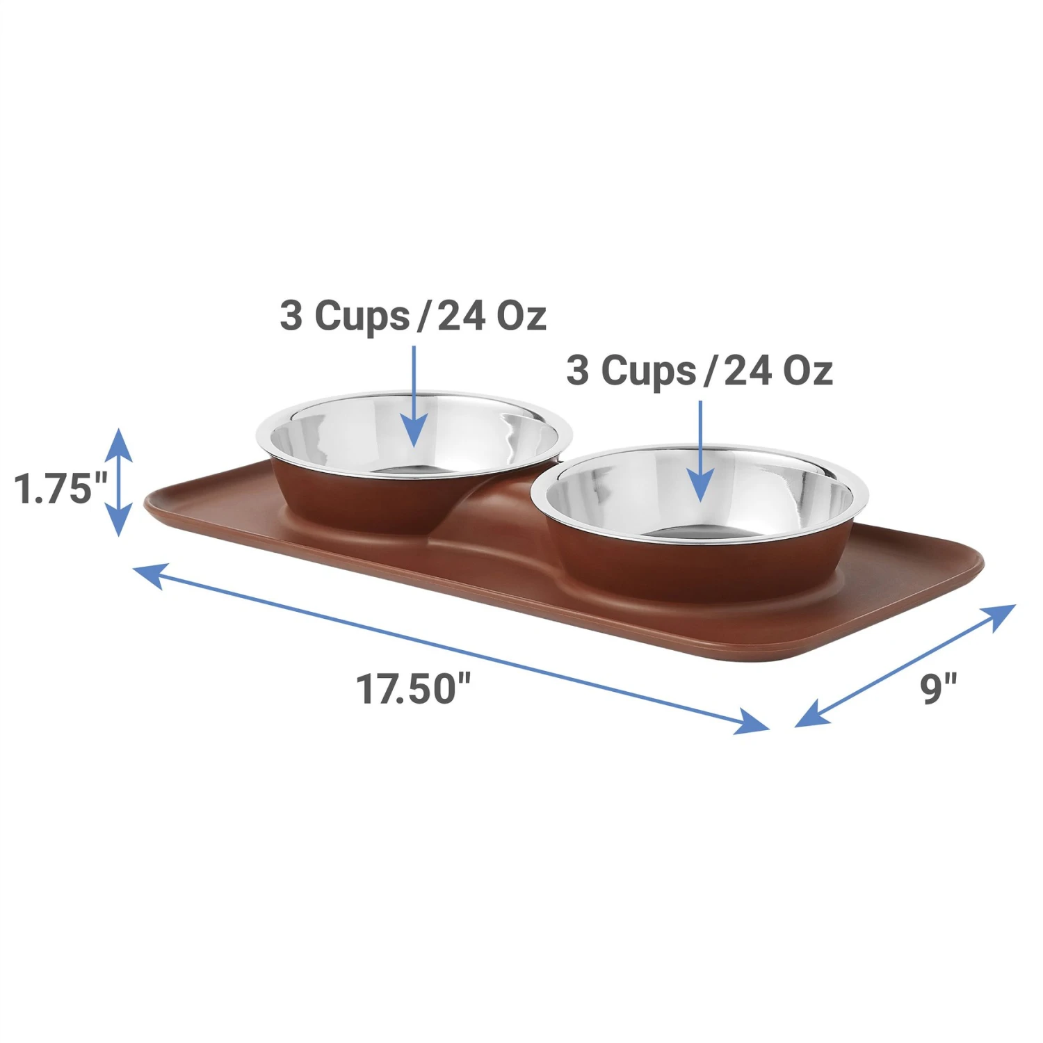 Frisco Silicone Stainless Steel Double Diner Dog & Cat Bowl, Brown - Image 2
