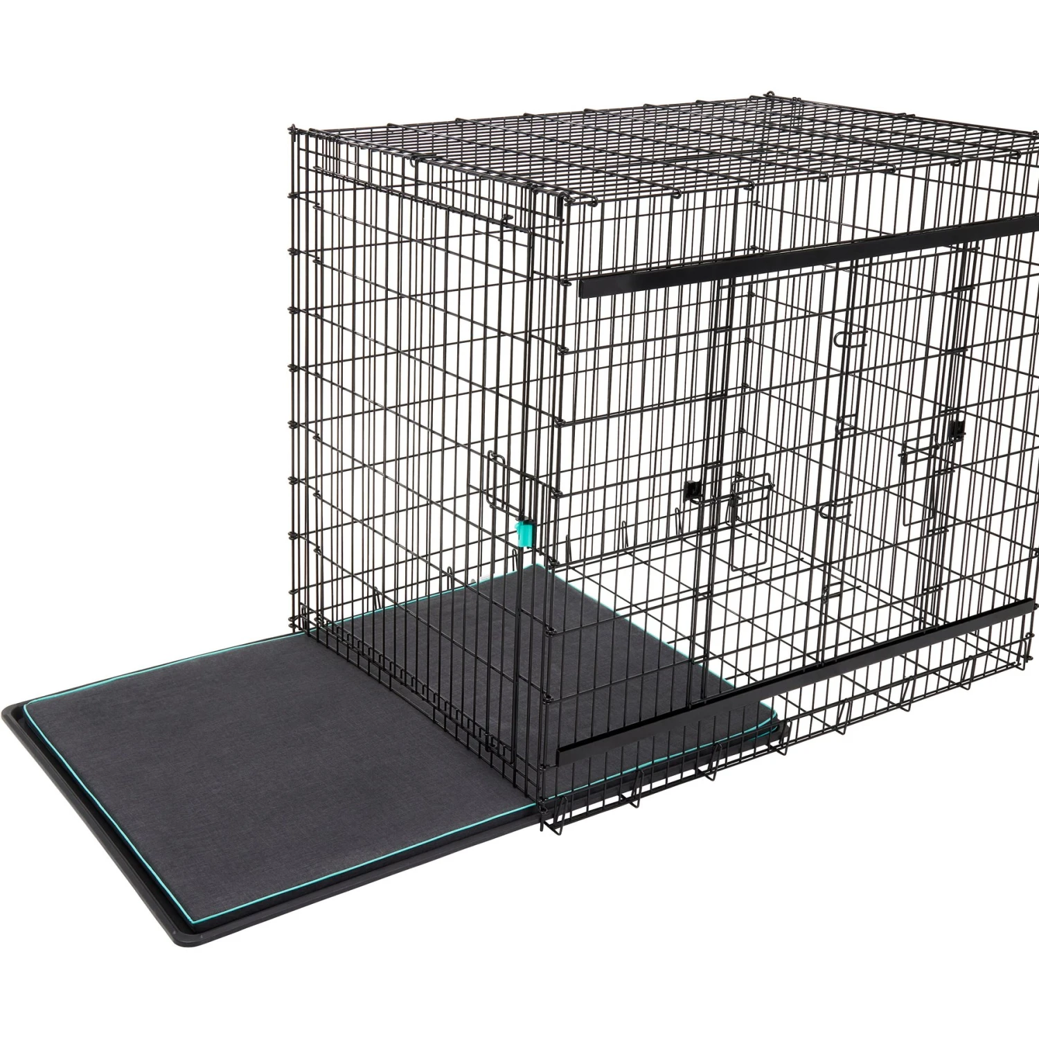 Frisco Heavy Duty Enhanced Lock Sliding Double Door Fold & Carry Wire Dog Crate & Mat Kit, 54 Inch - Image 5
