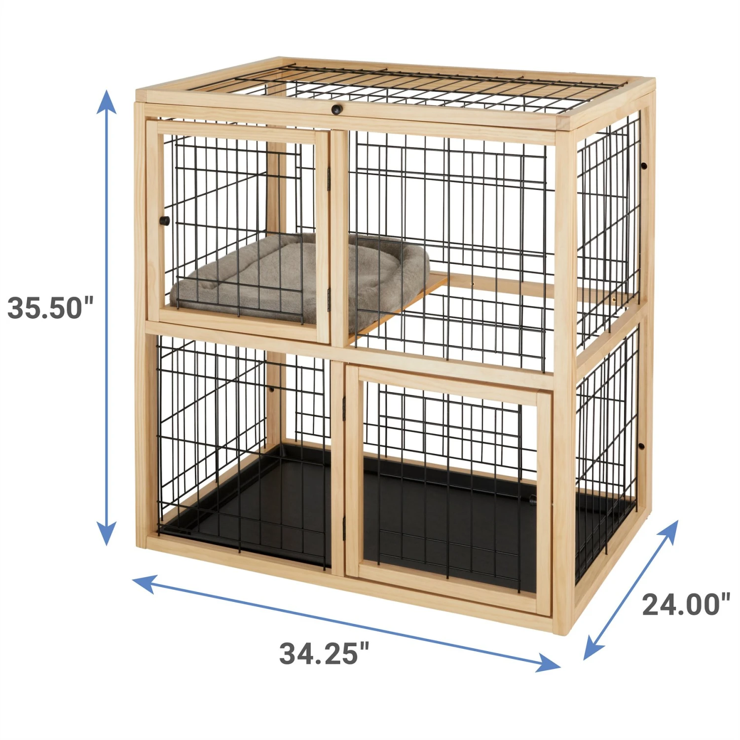 Frisco Collapsible Wood & Wire Cat Cage Playpen, 2 Level - Image 2
