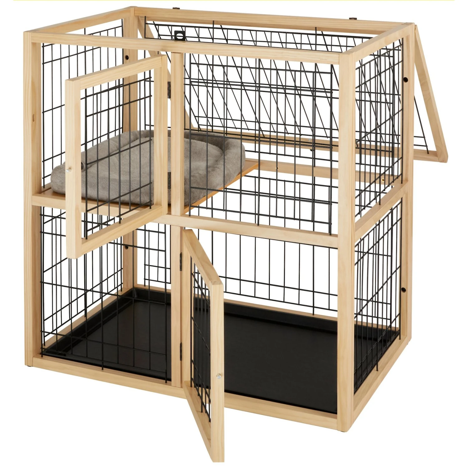 Frisco Collapsible Wood & Wire Cat Cage Playpen, 2 Level - Image 3
