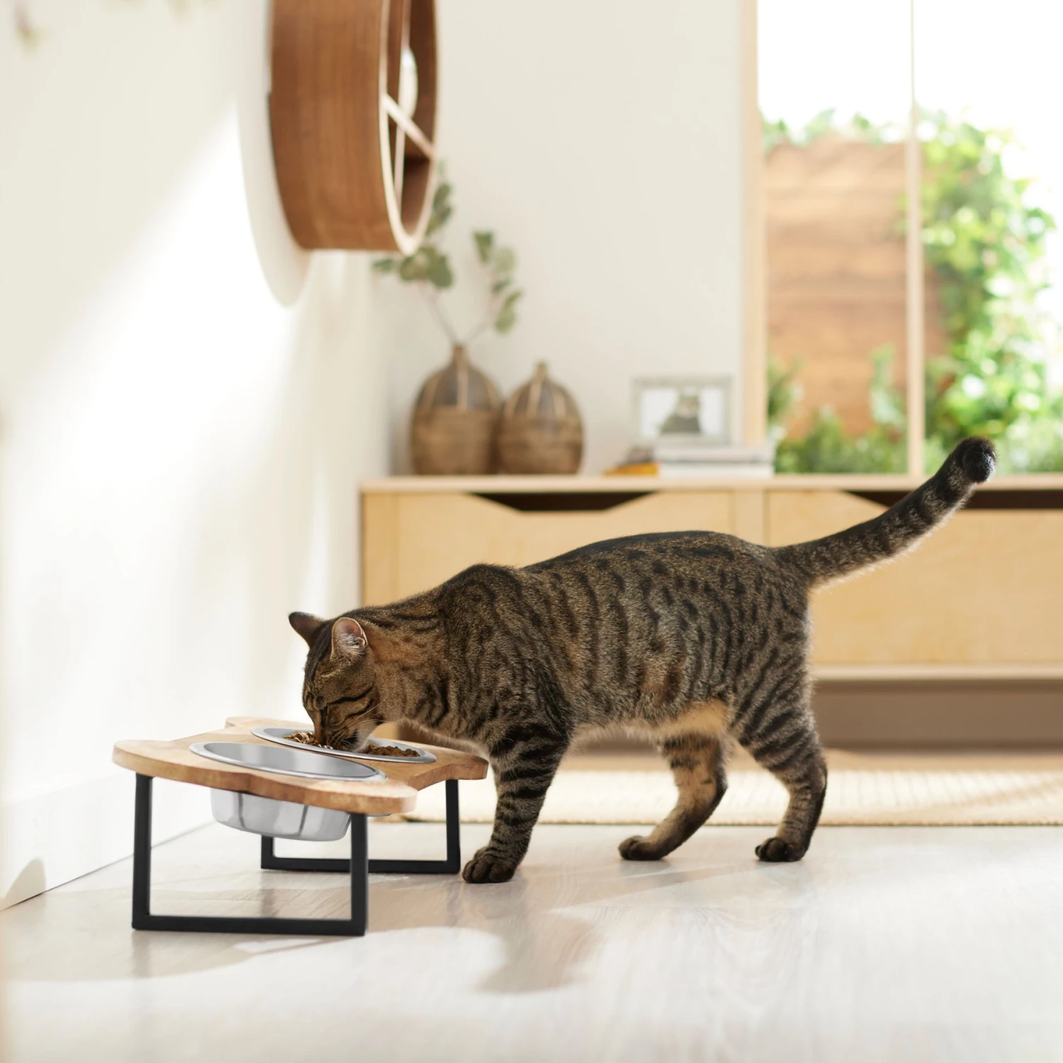 Frisco Premium Wood Elevated Bone Shape Stainless Steel Double Diner Dog & Cat Bowl, 3 Cup - Image 4