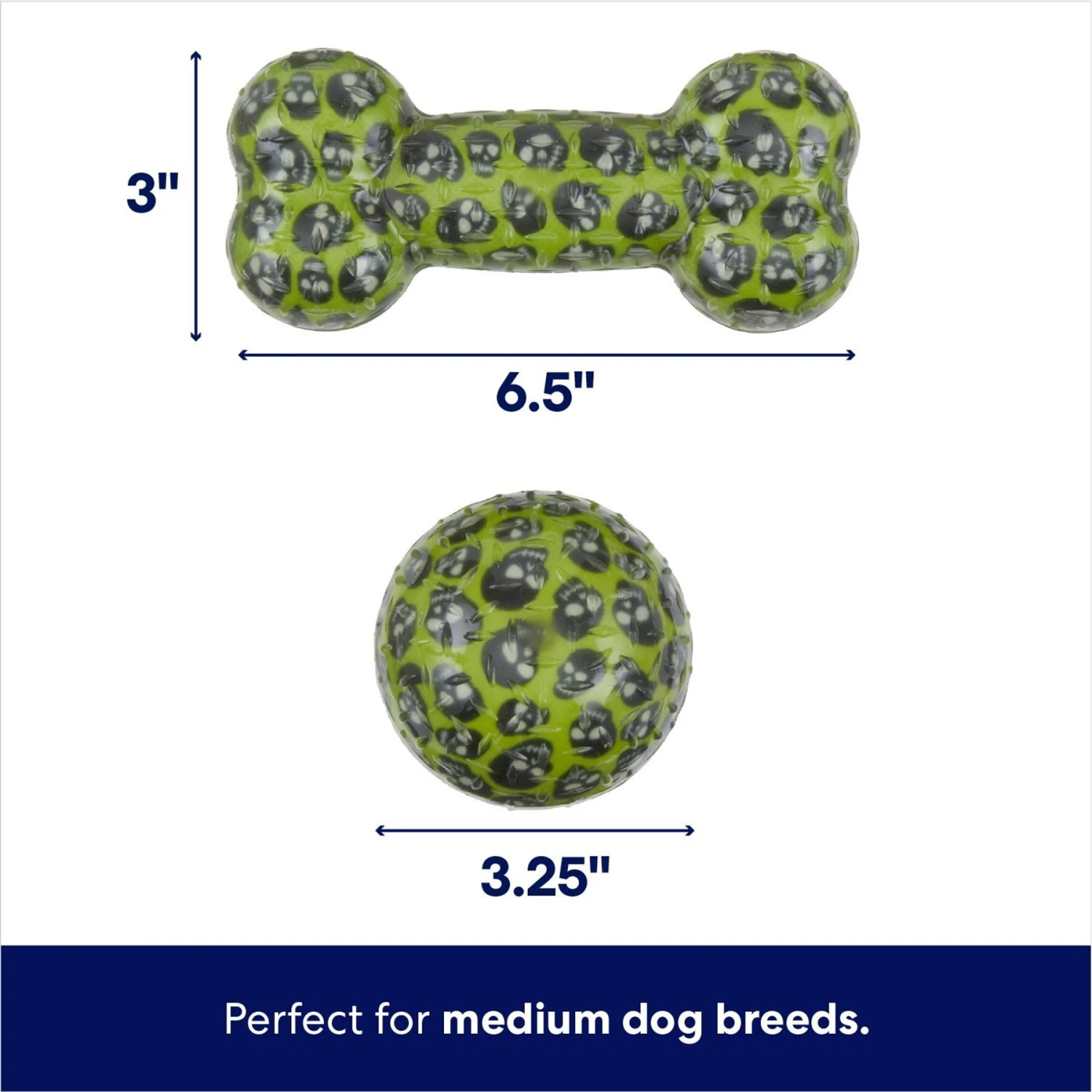 Frisco Halloween Glow In The Dark TPR Squeaky Bone & Ball Dog Toy - Image 2