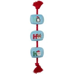 Frisco Holiday Ho Ho Ho Plush With Rope Squeaky Dog Toy