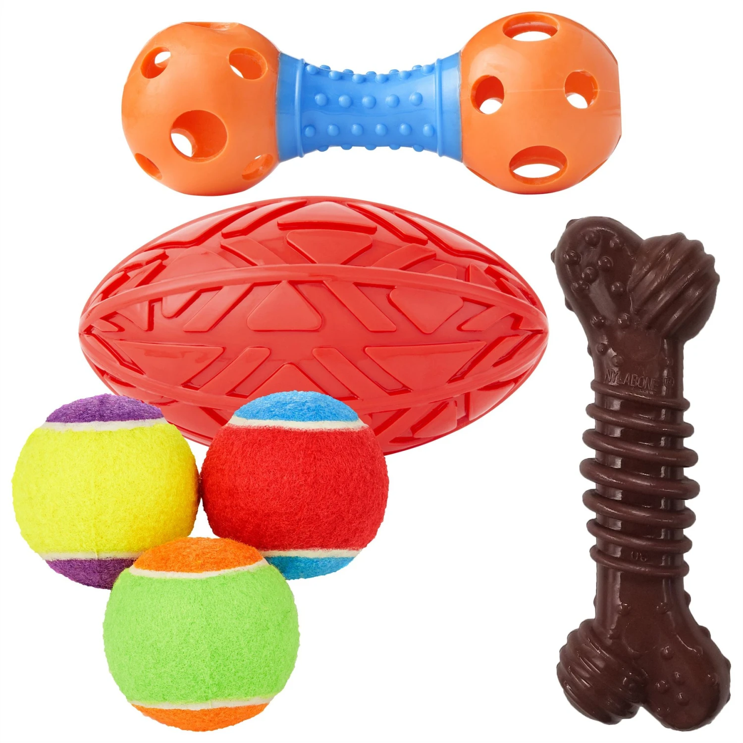 Frisco Dumbbell TPR Fetch Dog Toy + 3 Items