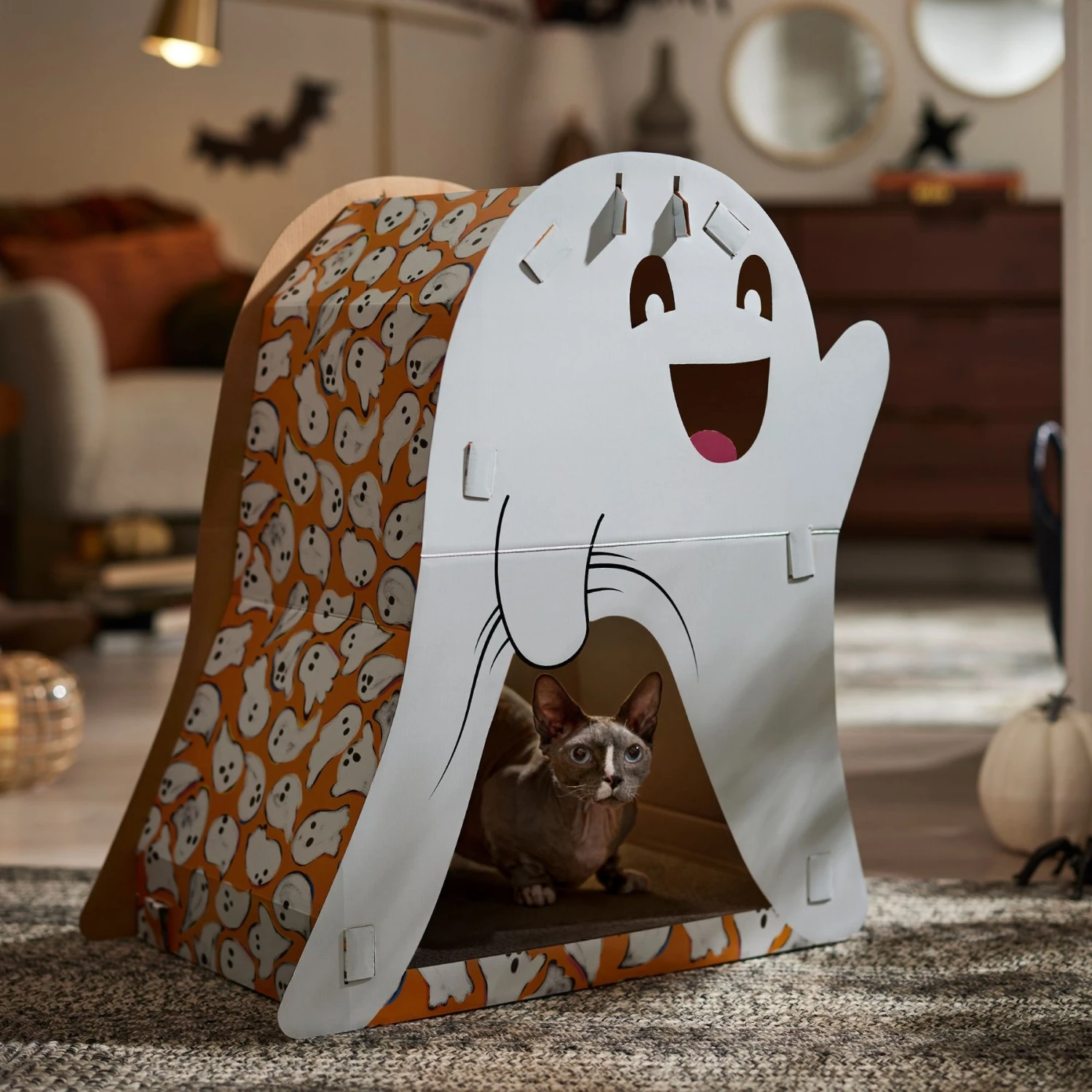 Frisco Halloween Cutie Ghost Cardboard Cat House With Catnip - Image 5