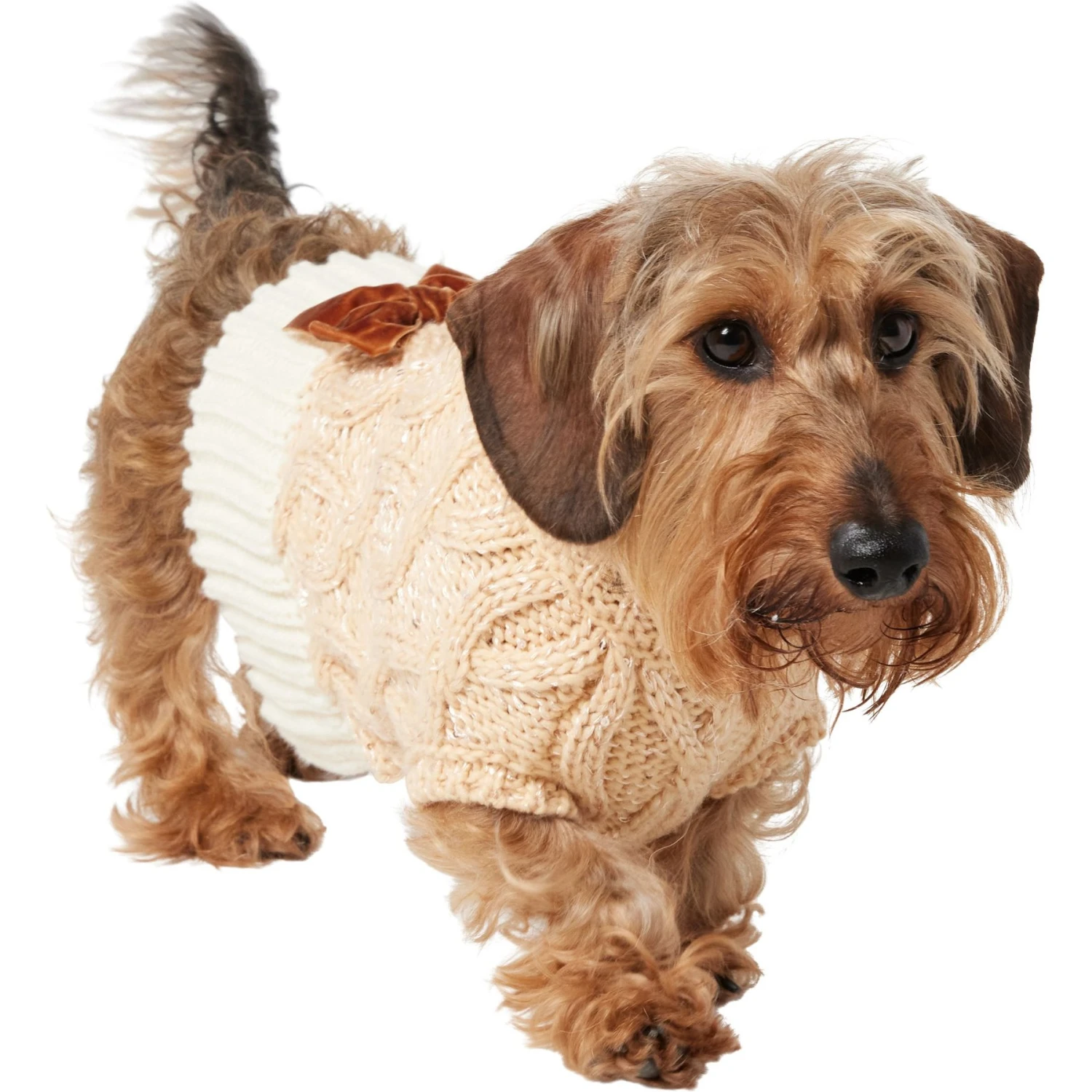 Frisco Cable Knit Dog & Cat Sweater Dress With Velvet Bow - Image 3