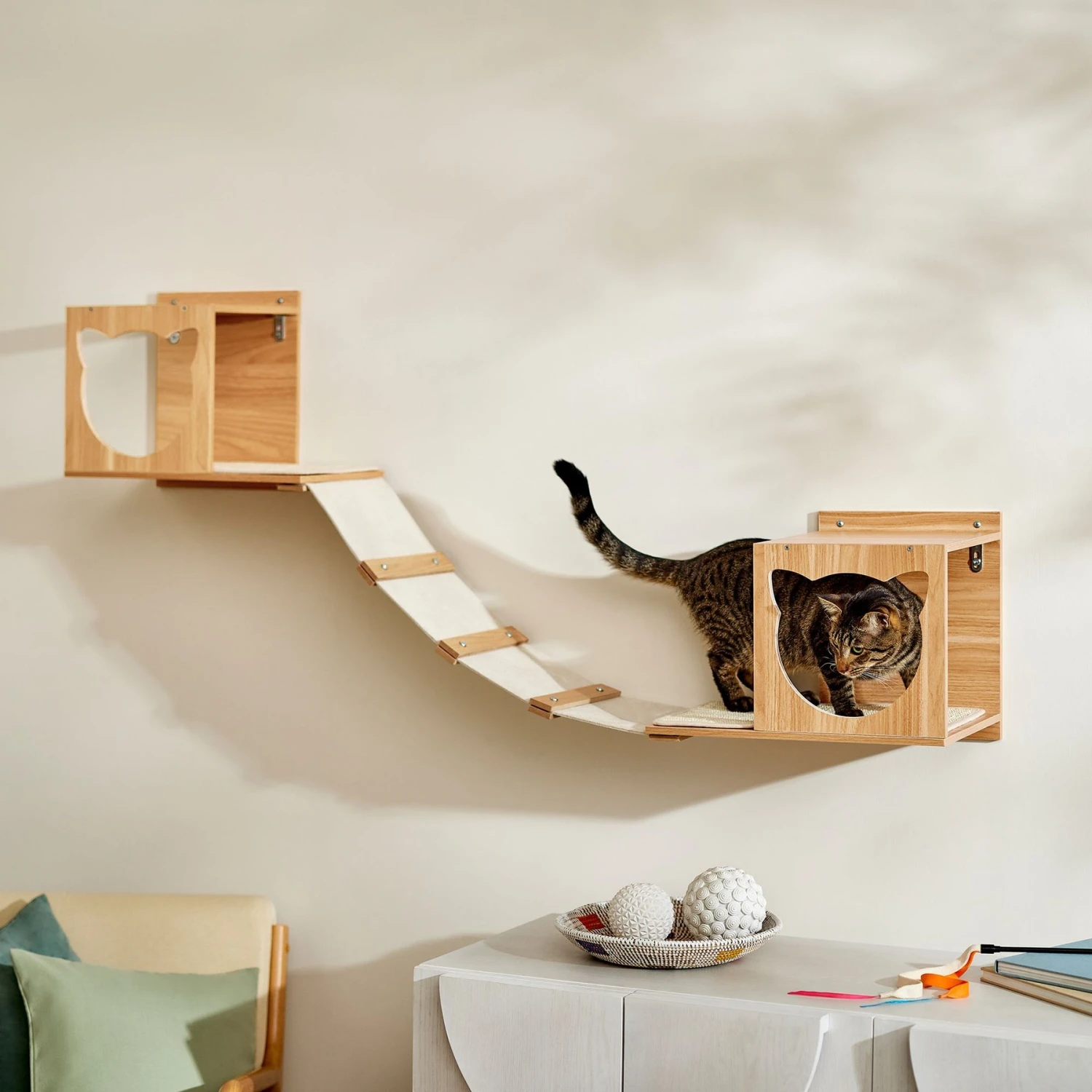 Frisco Cushioned Wall Mounted Cat Wall Shelf & Frisco Cat Silhouette With Bridge Wall Mounted Cat Wall Shelves - Image 6