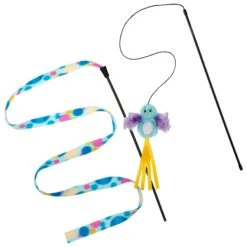 Frisco Fabric Teaser Wand Cat Toy & Frisco Bird With Feathers Teaser Wand Cat Toy With Catnip