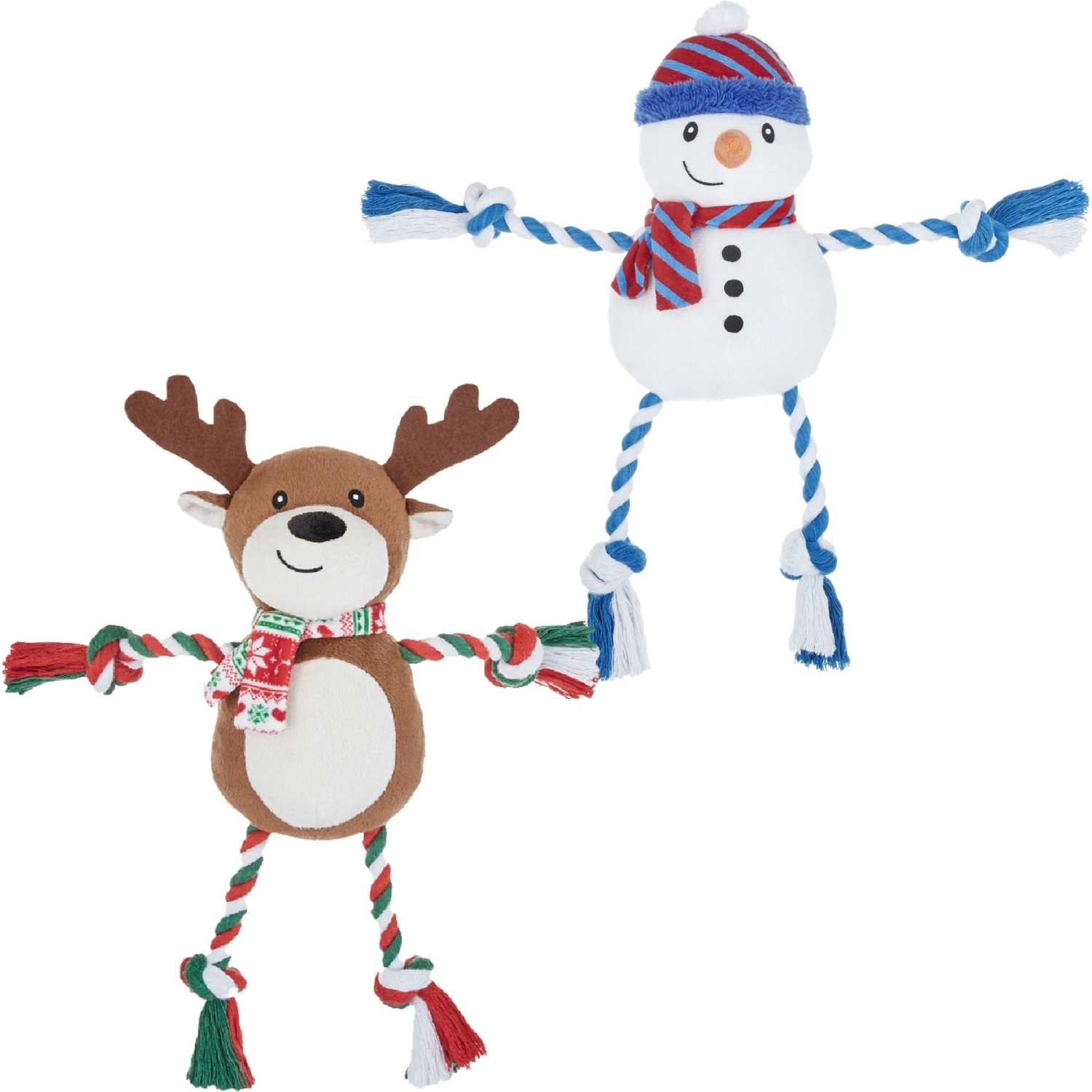 Frisco Holiday Snowman Plush With Rope Squeaky Dog Toy & Frisco Holiday Reindeer Plush With Rope Squeaky Dog Toy
