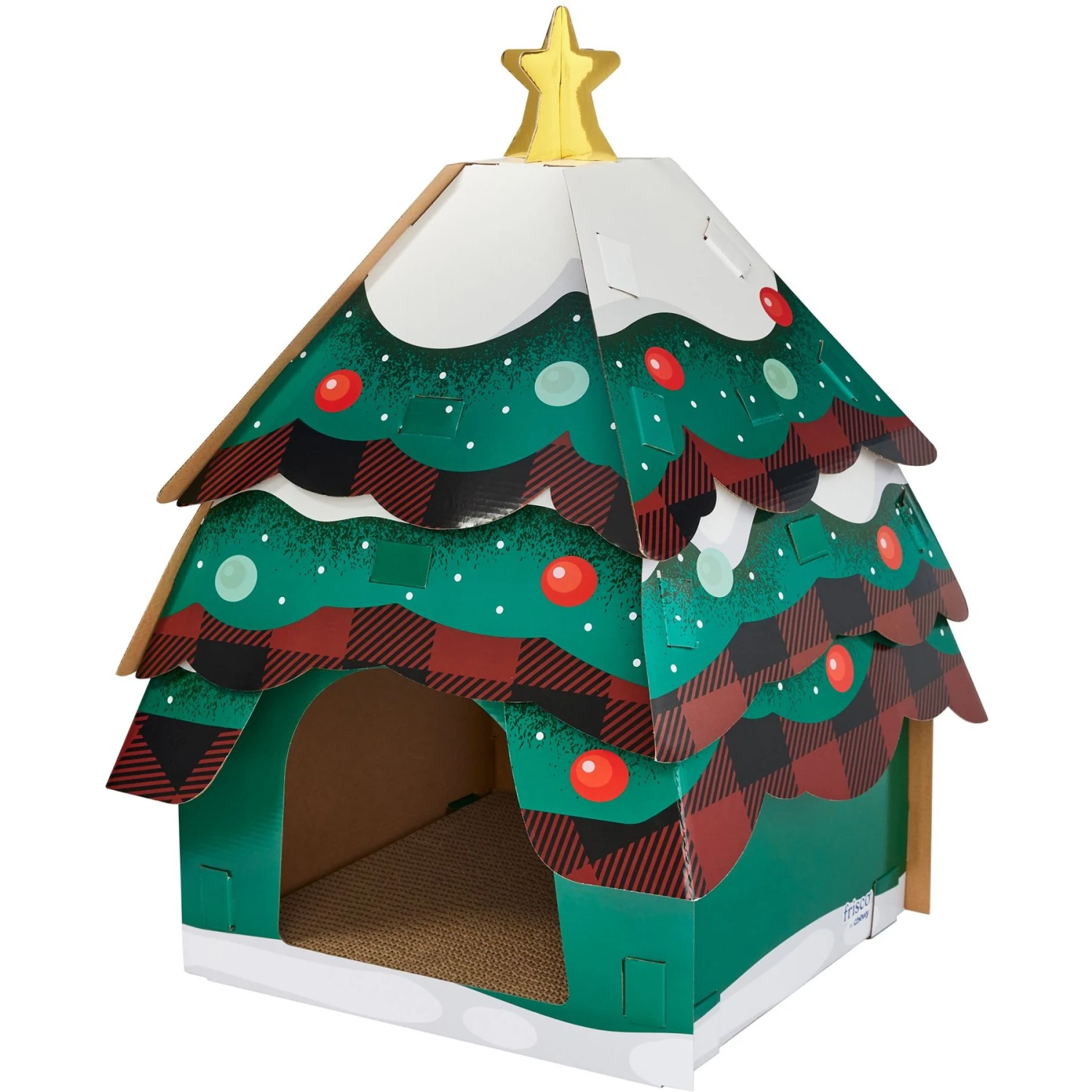 Frisco Holiday Christmas Tree Cardboard Cat House & Frisco Holiday Santa's Workshop Cardboard Cat House - Image 2