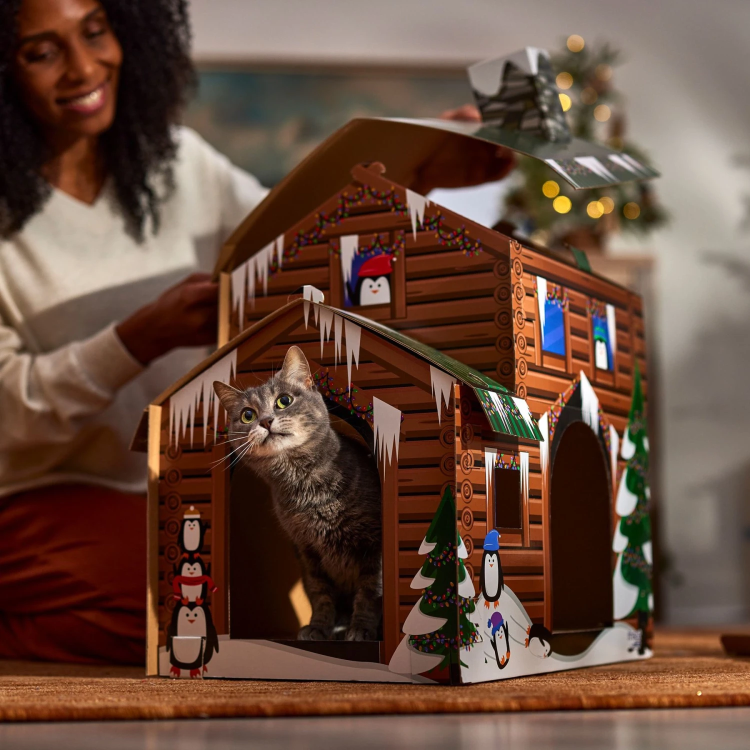 Frisco Holiday Log Cabin Cardboard Cat House & Frisco Holiday Santa's Workshop Cardboard Cat House - Image 5