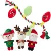 Frisco Holiday Santa's Helpers Plush Squeaky Dog Toy, 3 Count & Frisco Holiday Lights Plush With Rope Squeaky Dog Toy