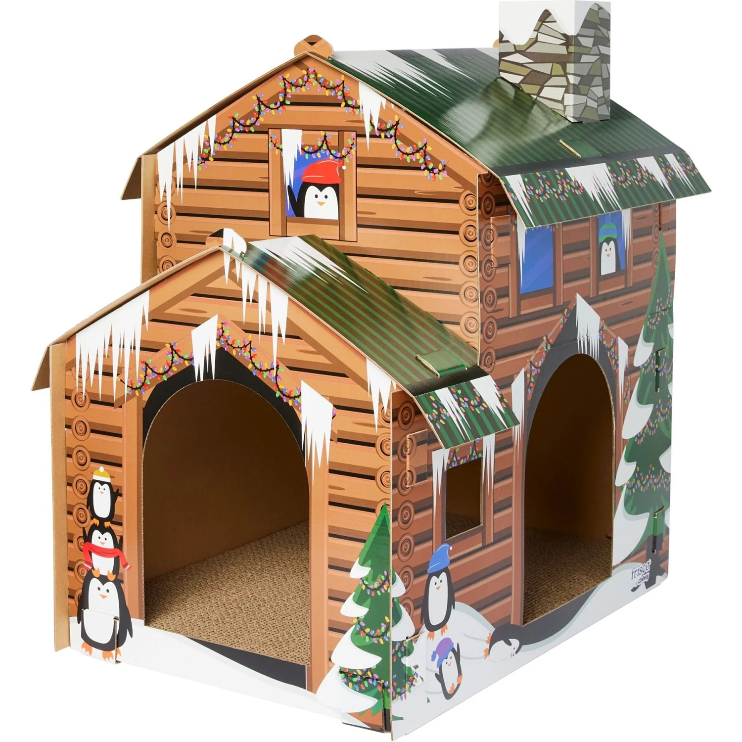 Frisco Holiday Log Cabin Cardboard Cat House & Frisco Holiday Christmas Tree Cardboard Cat House - Image 2